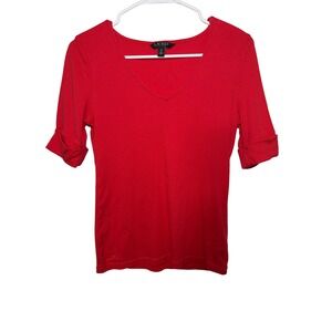 Women's Lauren By Ralph Lauren Red Short Sleeve Top Size M